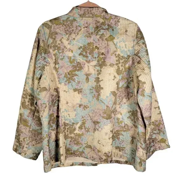 Soft by Avenue Beige Floral Silk Quilted Lightweight Jacket Women Size 14/16 - Picture 2 of 10